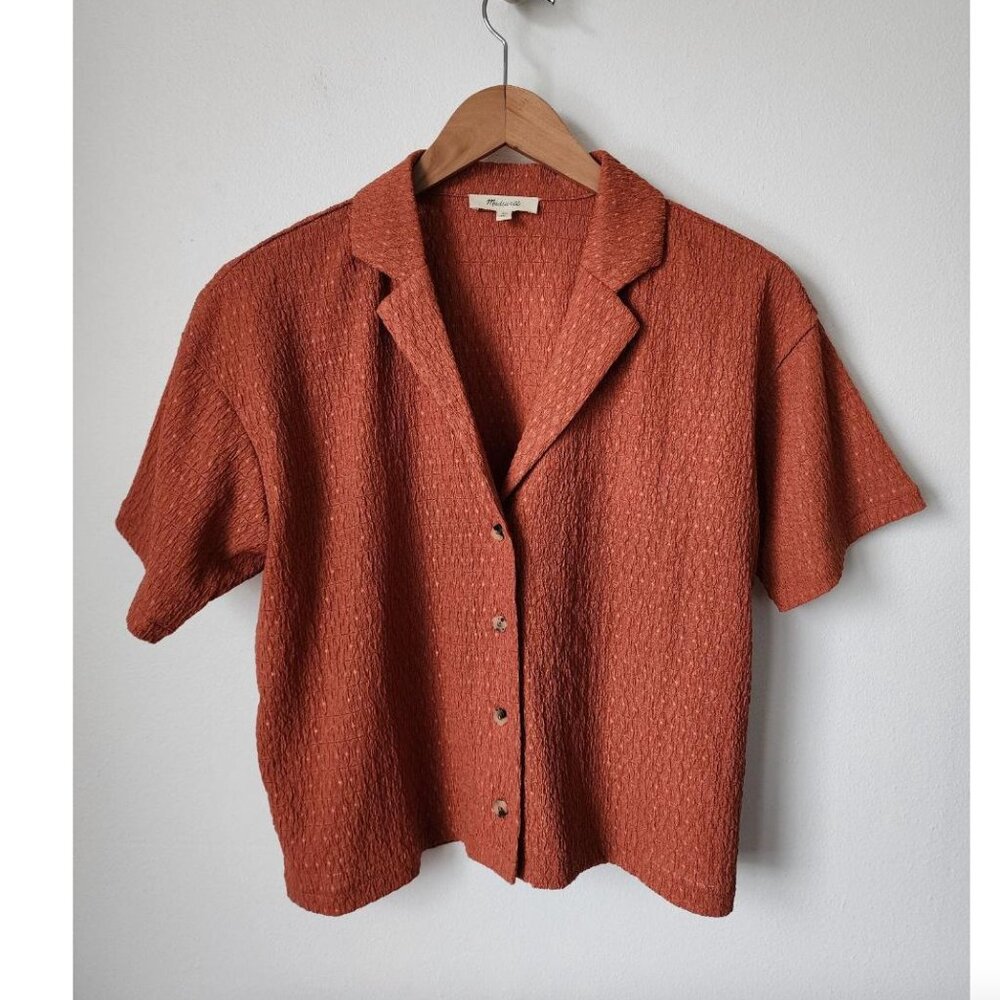 NWT Madewell Crinkle Knit Button Front Top L